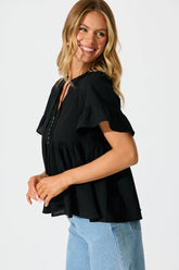 Black Cotton Linen Orla Blouse